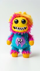 Fototapeta premium Vibrant monster toy featuring a playful rainbow color scheme and expressive features, perfect for children's play and imaginative fun.