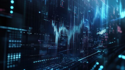 Fototapeta premium Abstract digital visualization of data trends and analytics in a futuristic environment.