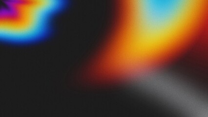 Psychedelic gradient background banner with grainy, noisy texture showcasing rainbow hues of red, blue, yellow, orange, and purple for a striking poster header design.