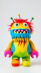Fototapeta premium Colorful Furry Monster Toy With Big Eyes And Horns