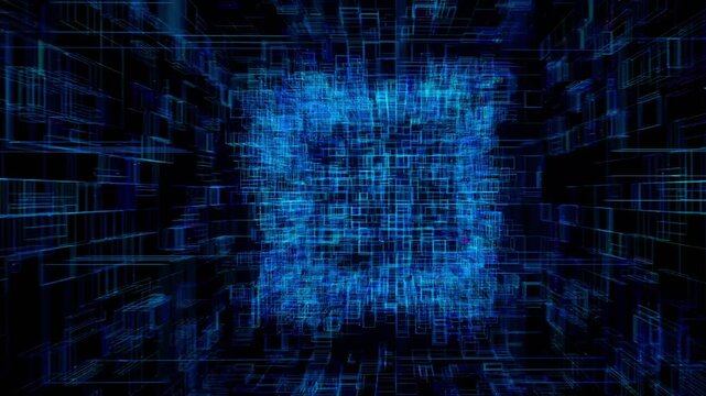 The abstract background, a global digital network rotating in a black space, a concept image, computer generated video
