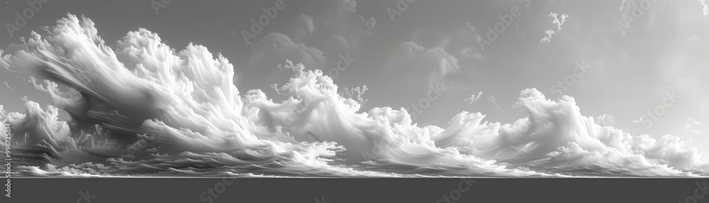 Poster a large white cloud formation with a few smaller clouds in the background