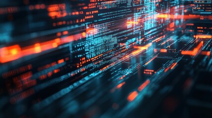 Abstract digital data streams with glowing elements and vibrant colors.