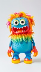 Fototapeta premium Colorful Furry Monster Toy With Big Eyes And Horns