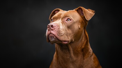  Close-up of a dog's intense face against a black backdrop