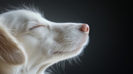  A close-up of a dog's face with its eyes closed