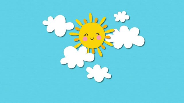 sun and clouds on blue sky, kids cute and happy daytime wallpaper,baby shower and lullaby and nursery rhyme design element