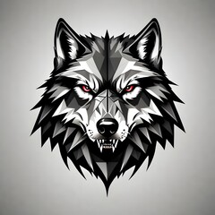 Fototapeta premium A bold geometric representation of a wolf's head with angular shapes and intense colors logo set against a clean white background. Generative AI
