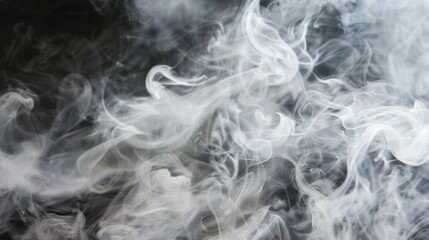 White smoke swirling against a dark background. Smoke and vapor motion concept for design and print.