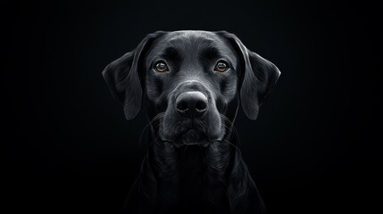 Fototapeta premium A dog's face in close-up against a black backdrop with a white focal point in the form of a circle