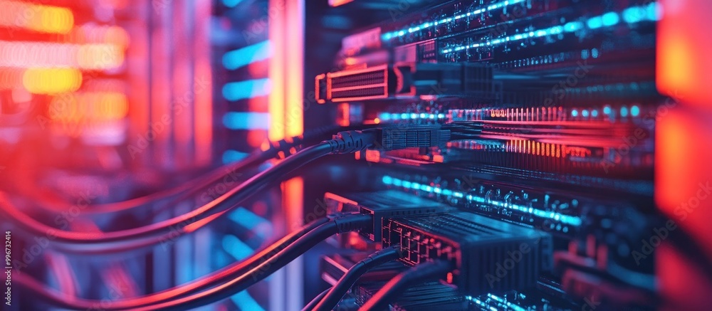 Sticker Server Rack with Red and Blue Lights