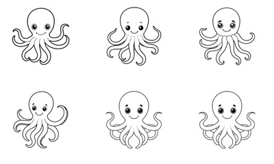 Fototapeta premium A six set cute cartoon octopus of a cute octopus illustrator vector.