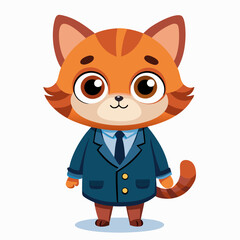 Stands out in style with a coat tie. Cartoon picture of cute cat on white background