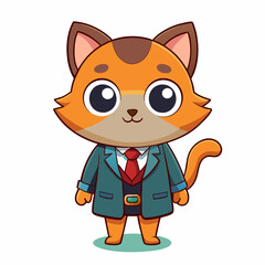 Stands out in style with a coat tie. Cartoon picture of cute cat on white background