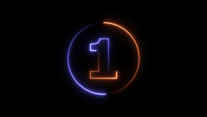 Abstract neon light countdown 1 number illustration background 4K.