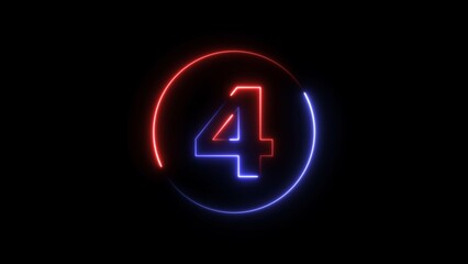 Obraz premium Abstract neon light countdown 4 number illustration background 4K.