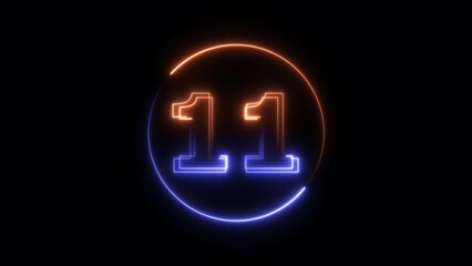 Abstract neon light countdown 11 number illustration background 4K.