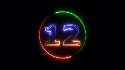 Abstract neon light countdown 12 number illustration background 4K.