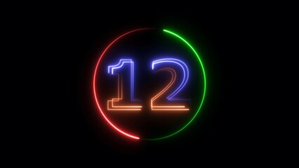 Abstract neon light countdown 12 number illustration background 4K.