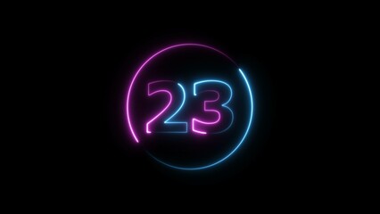 Glowing neon countdown 23 number illustration background 4K resolution.