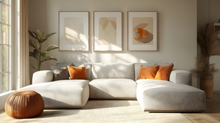 Cozy and inviting modern living room showcasing a comfortable sectional sofa and minimalist chic decor the warm color accents creating a welcoming ambiance cinematic lighting and details