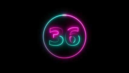 Abstract beautiful neon countdown number 36 background 4k illustration.