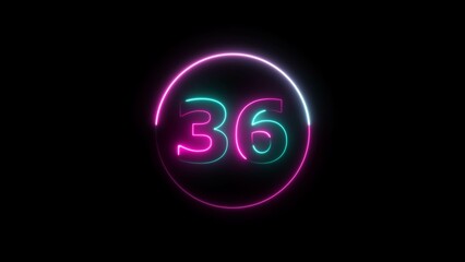 Abstract beautiful neon countdown number 36 background 4k illustration.