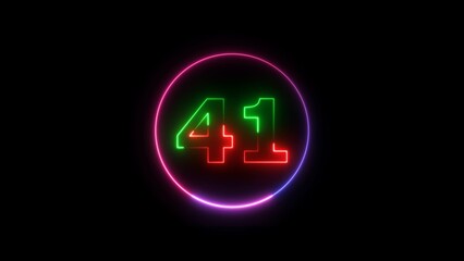 Obraz premium Abstract neon countdown number 41 background 4k illustration.
