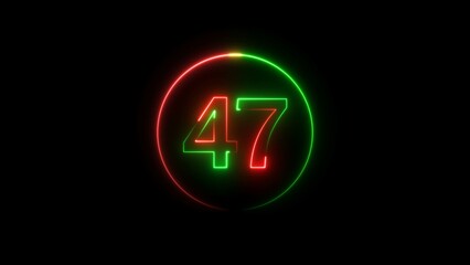 Abstract neon countdown number 47 background 4k illustration.