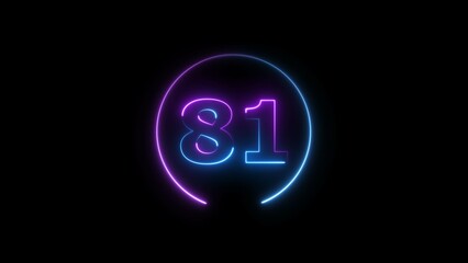Abstract glowing neon 81 number background 4k illustration.