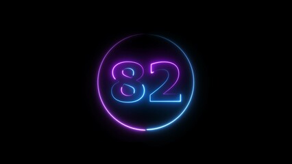 Abstract glowing neon 82 number background 4k illustration.