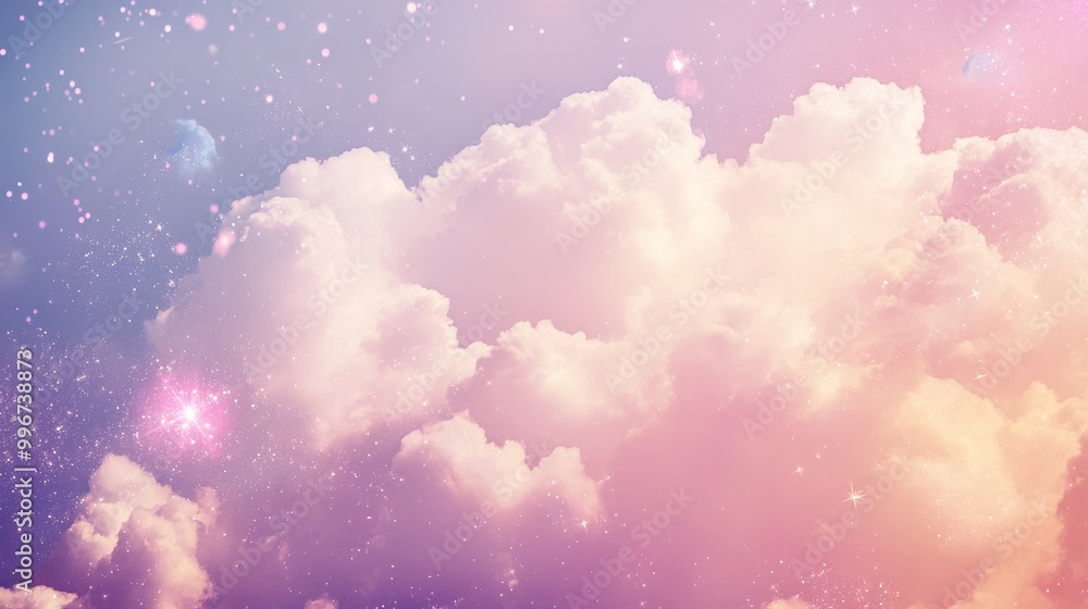 Poster soft pastel-colored clouds float gently, illuminated by hints of pink and purple during a tranquil t