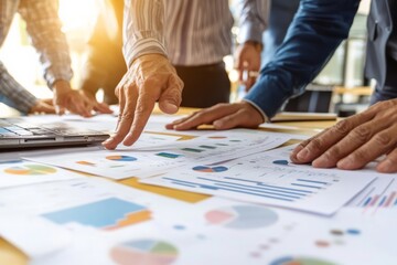 A team of supply chain managers discussing strategies to improve efficiency and reduce costs, with charts and diagrams illustrating their ideas