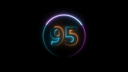 Abstract glowing neon 95 number background 4k illustration.
