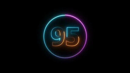 Abstract glowing neon 95 number background 4k illustration.