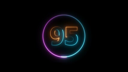 Abstract glowing neon 95 number background 4k illustration.