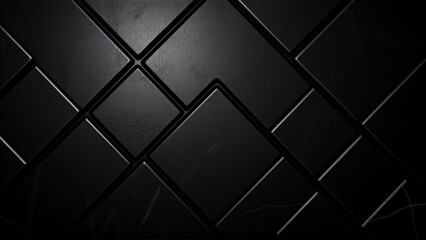 Fototapeta premium A textured material with chic black leather-like background cuts like square and diamond tiles. A textured material with chic black leather-like backgrou シックな黒い革のような背景が四角やひし形のタイルのようにカットが入っているテクスチャー素材 