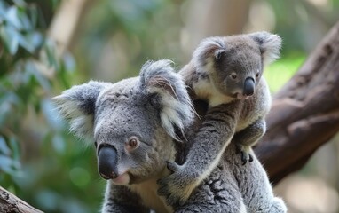 Naklejka premium A koala with a baby on its back