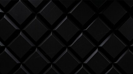 Naklejka premium シックな黒い革のような背景が四角やひし形のタイルのようにカットが入っているテクスチャー素材 A textured material with chic black leather-like background cuts like square and diamond tiles. 