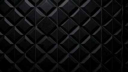 Fototapeta premium シックな黒い革のような背景が四角やひし形のタイルのようにカットが入っているテクスチャー素材 A textured material with chic black leather-like background cuts like square and diamond tiles. 