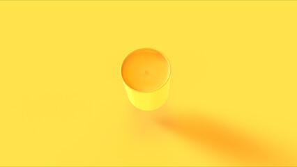 Yellow candle wax wick glass jar holder container vivid monochrome background 3d illustration render