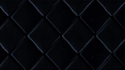 Fototapeta premium シックな黒い革のような背景が四角やひし形のタイルのようにカットが入っているテクスチャー素材 A textured material with chic black leather-like background cuts like square and diamond tiles. 