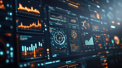 Fototapeta premium A digital dashboard displaying data analytics with graphs and metrics.