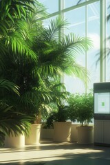 Fototapeta premium a large plant in a large room with windows
