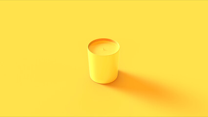 Yellow candle wax wick glass jar holder container vivid monochrome background 3d illustration render