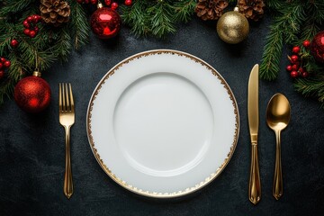 Empty plate is waiting for a delicious christmas dinner
