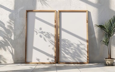 Poster with Wooden Frame Mockup standing on the floor