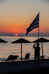 View on sun set on greek beach