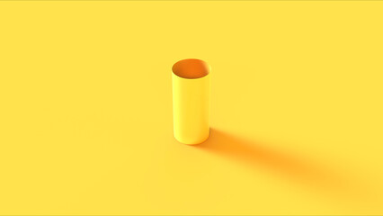 Yellow vivid toilet roll cardboard tube hygiene monochrome tube bathroom sanitary background 3d illustration render