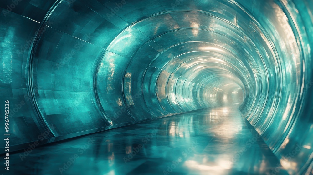 Aufkleber a mesmerizing abstract tunnel scene with glowing lights and reflective surfaces, creating an otherwo
